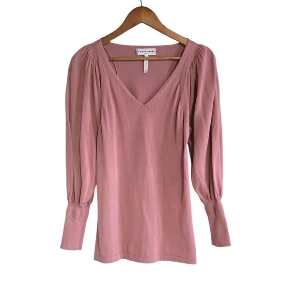 APIECE APART Sweater Womens Medium  Pink VNeck Puff Sleeve Knit - Picture 1 of 7